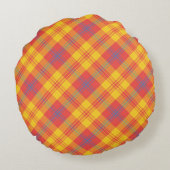 明るい赤の黄色の青い格子枕の丸い枕、クッション ラウンドクッション (裏面)