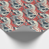 明るい赤の黒い灰色のスカルゴシック ラッピングペーパー (角)
