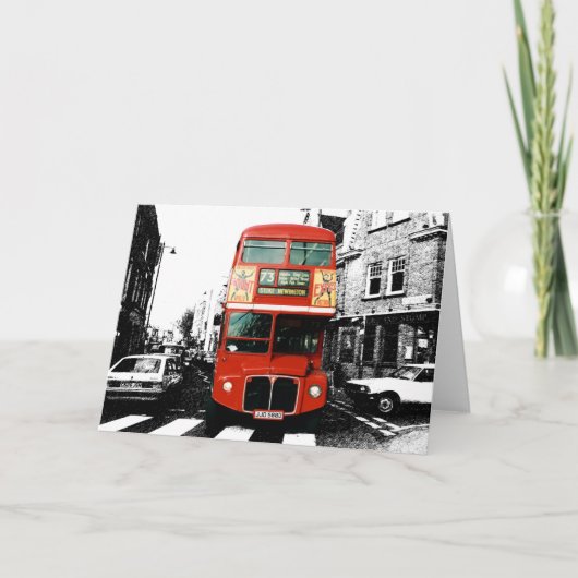 明るい赤の2階建てバス カード (正面)