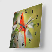 明るい赤の(鳥)ショウジョウコウカンチョウ スクエア壁時計 (傾斜)