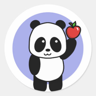 明るい赤りんごのかわいいパンダ ラウンドシール