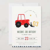 明るい赤イエローディガーキッズフォト誕生日 招待状 (正面)