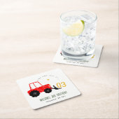 明るい赤イエローディガーキッズ任意の年齢誕生日 スクエアペーパーコースター (インサイチュ)