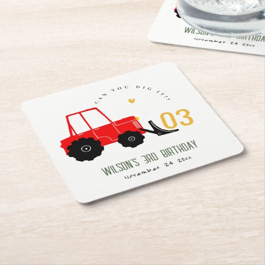 明るい赤イエローディガーキッズ任意の年齢誕生日 スクエアペーパーコースター (アングル)