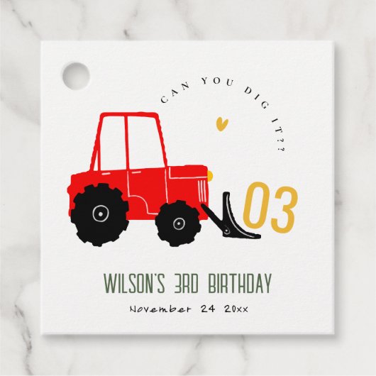 明るい赤イエローディガーキッズ任意の年齢誕生日 フェイバータグ (正面)