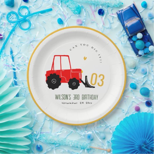 明るい赤イエローディガーキッズ任意の年齢誕生日 ペーパープレート (パーティー)