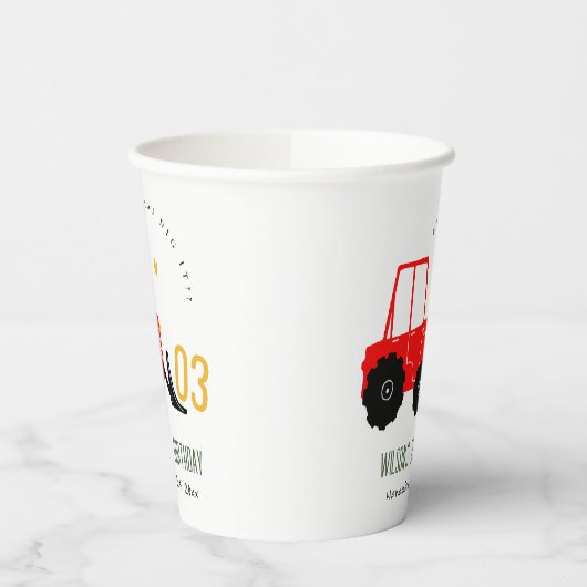 明るい赤イエローディガーキッズ任意の年齢誕生日 紙コップ (左)