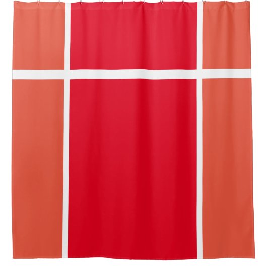 明るい赤オはっきりしたレンジレースストライプカラーブロック シャワーカーテン (正面)