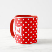 明るい赤カスタムの上に白い水玉模様のアートとマグ マグカップ (正面左)