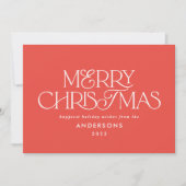 明るい赤カラフルのクリスマスの幾何学的スクリプト シーズンカード (正面)