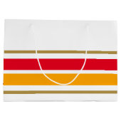 明るい赤ゴールデンイエローレーシングストライプズオンホワイト ラージペーパーバッグ (裏面)