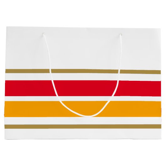 明るい赤ゴールデンイエローレーシングストライプズオンホワイト ラージペーパーバッグ (裏面)