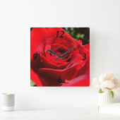 明るい赤バラ花美しいフローラ スクエア壁時計 (ホーム)