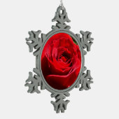 明るい赤バラ花美しいフローラ スノーフレークピューターオーナメント (左)