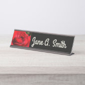 明るい赤バラ花美しいフローラ デスクネームプレート (正面)