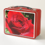 明るい赤バラ花美しいフローラ メタルランチボックス (正面)