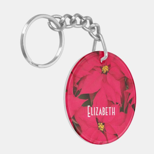 明るい赤パーソナライズされたのクリスマスポインセティアス キーホルダー (正面左)