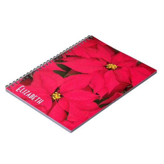 明るい赤パーソナライズされたのクリスマスポインセティアス ノートブック (左側)