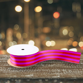 明るい赤ピンクのストライプ サテンリボン