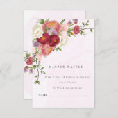 明るい赤ピンクの白い花おむつラッフルベビー エンクロージャーカード (正面/裏面)