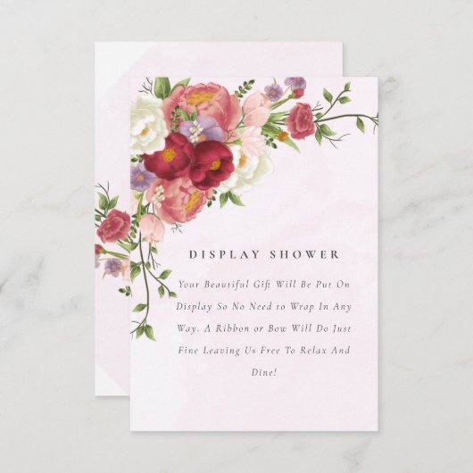 明るい赤ピンクの白い花が赤ちゃんシャワーを表示 エンクロージャーカード (正面/裏面)