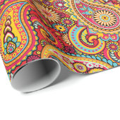 明るい赤フローラペイズリーボヘミアンパターン ラッピングペーパー (ロールコーナー)