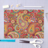 明るい赤フローラペイズリーボヘミアンパターン 薄葉紙 (クラフト)