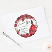 明るい赤フローラ牡丹蝶プリンセスの好意 ラウンドシール (封筒)