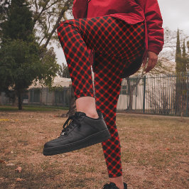 明るい赤ブラックチェッククリスマスパジャマパンツ レギンス