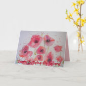 明るい赤ポピー水カラーハッピーバースデーカード カード (黄色い花)