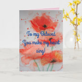 明るい赤ポピー水カラー誕生日カード カード (黄色い花)