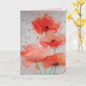 明るい赤ポピー水カラー誕生日カード カード (黄色い花)