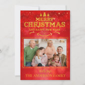 明るい赤メリークリスマスハッピーニューイヤー写真 シーズンカード (正面)