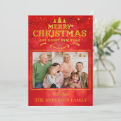 明るい赤メリークリスマスハッピーニューイヤー写真 シーズンカード (スタンド正面)