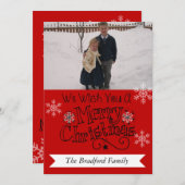 明るい赤メリークリスマスフォトホリデーカード シーズンカード (正面/裏面)