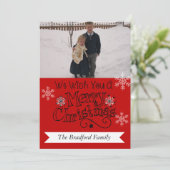 明るい赤メリークリスマスフォトホリデーカード シーズンカード (スタンド正面)