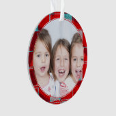 明るい赤メリーニット編み物ファミリーフォト オーナメント (正面)