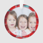 明るい赤メリーニット編み物ファミリーフォト オーナメント (正面)