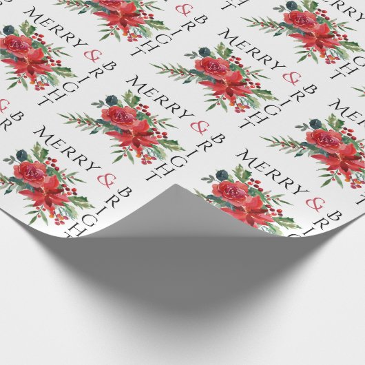 明るい赤メリーポインセチアフローラクリスマス ラッピングペーパー (角)
