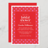 明るい赤モダンピンクの幾何学的ブライダルシャワー 招待状 (正面/裏面)