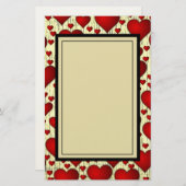 明るい赤ロマンチックなハートパターン 便箋 (正面/裏面)