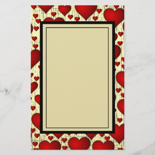 明るい赤ロマンチックなハートパターン 便箋 (正面)