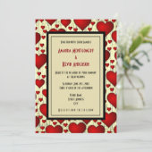 明るい赤ロマンチックハートパター結婚ン 招待状 (スタンド正面)