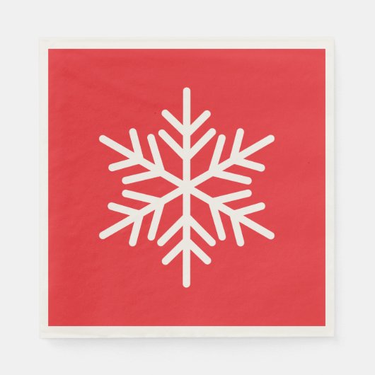 明るい赤地に白いアルプスの雪の結晶 クリスマスの楽しみ スタンダードランチョンナプキン (正面)