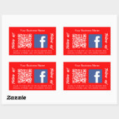 明るい赤白のビジネス名QRコードFacebook 長方形シール (シート)