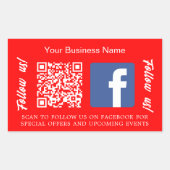 明るい赤白のビジネス名QRコードFacebook 長方形シール (正面)