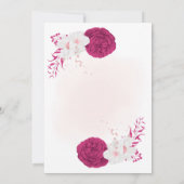 明るい赤紫色および白フローラリース結婚ズ 招待状 (裏面)