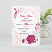 明るい赤紫色および白フローラ幾何学的ブライダルシャワー 招待状 (スタンド正面)