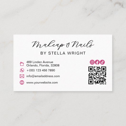 明るい赤紫色かわいらしバラピンクボウ美しいQRコード 名刺 (裏面)