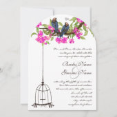 明るい赤紫色さくらんぼブロッサムラブバーズバードケ結婚ージ 招待状 (正面)